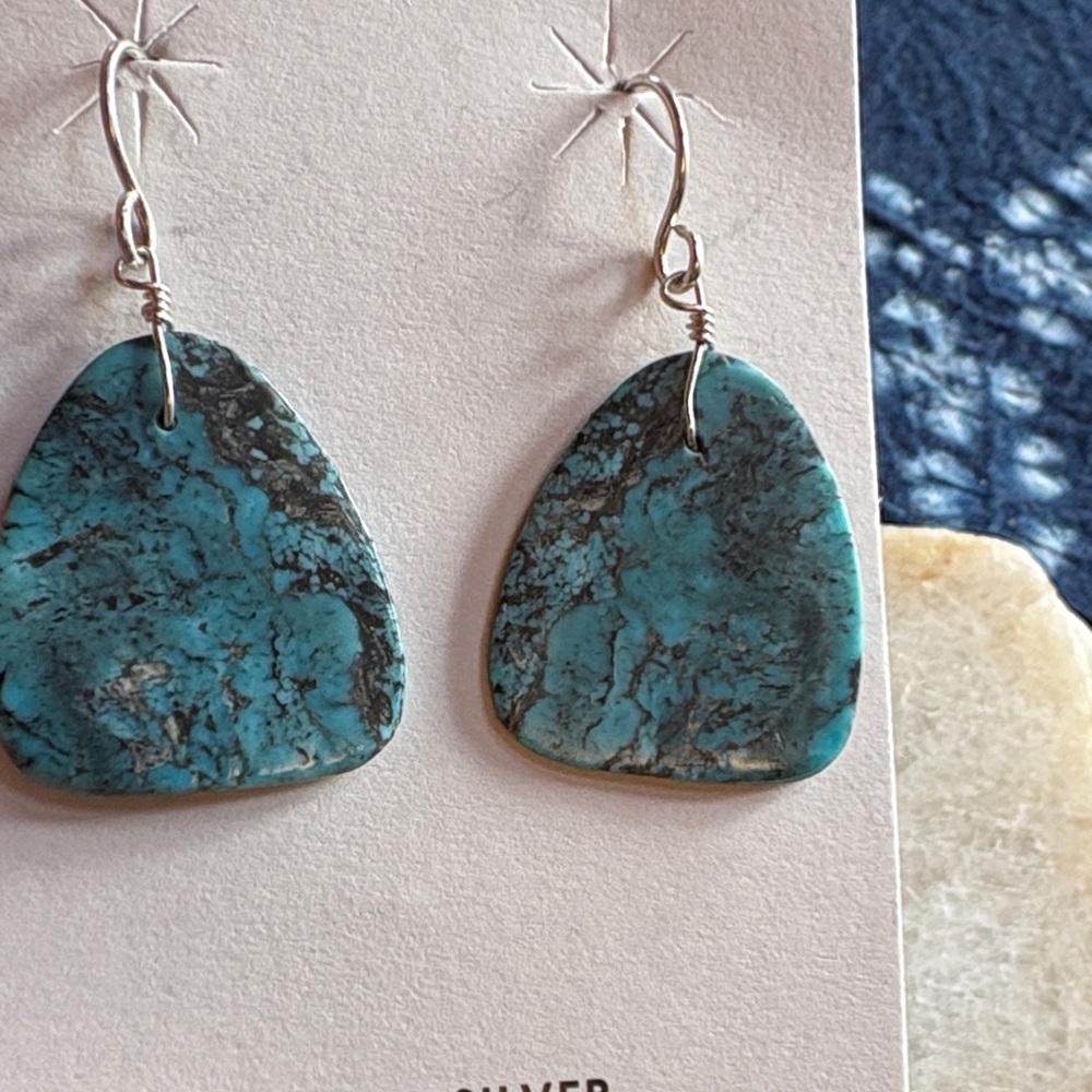 Turquoise Stone Drop Earrings - Blue-Green Semi-Precious Jewelry - Picture 4 of 5
